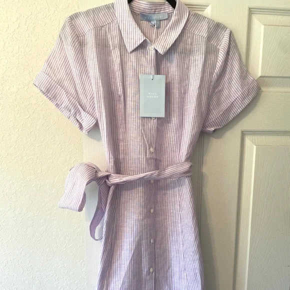 NWT Hill House Laura Linen Dress in Lilac stripes - Picture 2 of 3